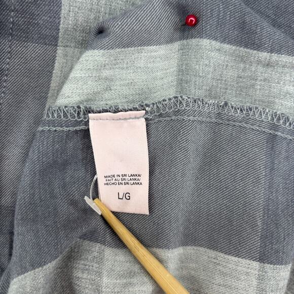 VICTORIAS SECRET Sleepshirt L Check Button Front Long Sleeve PJ Top Gray - Picture 11 of 15